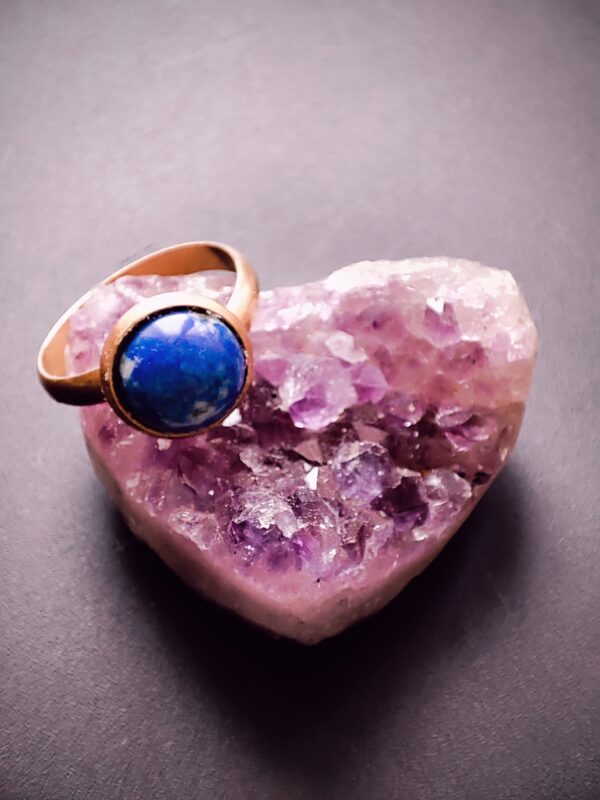 Bague acier inoxydable doré et pierre naturelle Sodalite