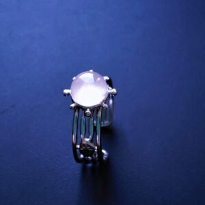 Bague soleil, large, acier inoxydable argent, ajustable, Quartz rose