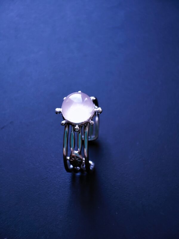 Bague soleil, large, acier inoxydable argent, ajustable, Quartz rose