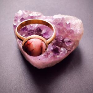 Bague acier inoxydable doré, ajustable, Jaspe Mokaïte