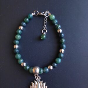 Bracelet Agate mousse et breloque Lotus