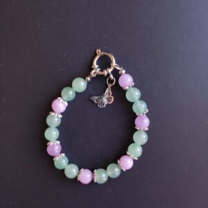 Bracelet Aventurine verte et Améthyste (8 mm), breloque paillon et coupelles