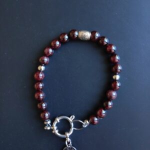 Bracelet Grenat (7 mm) et Arbre de vie
