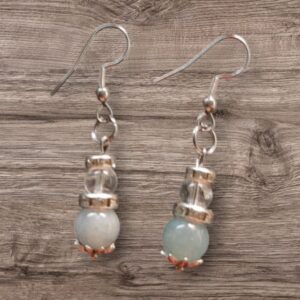 Boucles d'oreilles pendantes Aigue-marine et Cristal de roche (Perle naturelle en 6 et 8 mm)