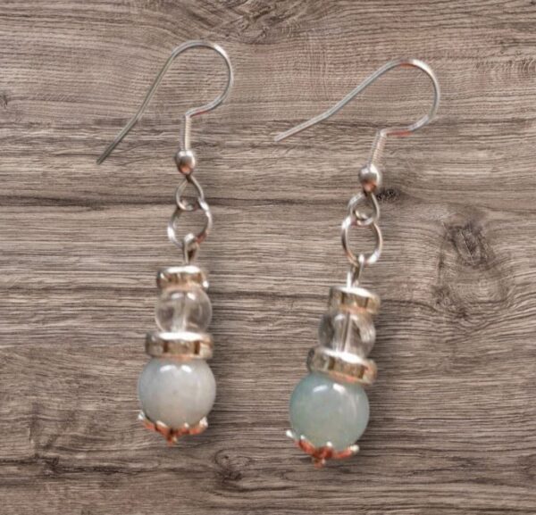 Boucles d'oreilles pendantes Aigue-marine et Cristal de roche (Perle naturelle en 6 et 8 mm)