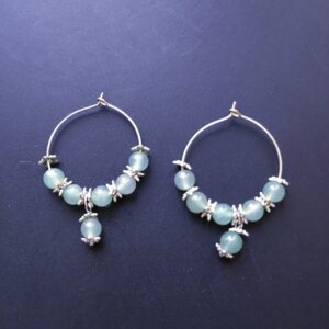 Boucles d'oreilles créoles Aventurine verte (perle naturelle en 6 mm) et entretoises