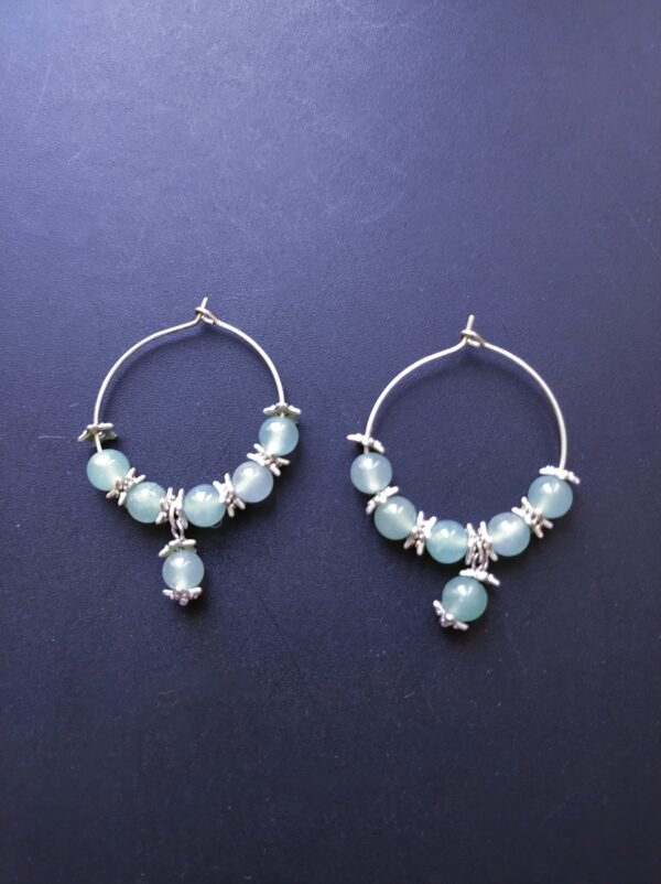 Boucles d'oreilles créoles Aventurine verte (perle naturelle en 6 mm) et entretoises