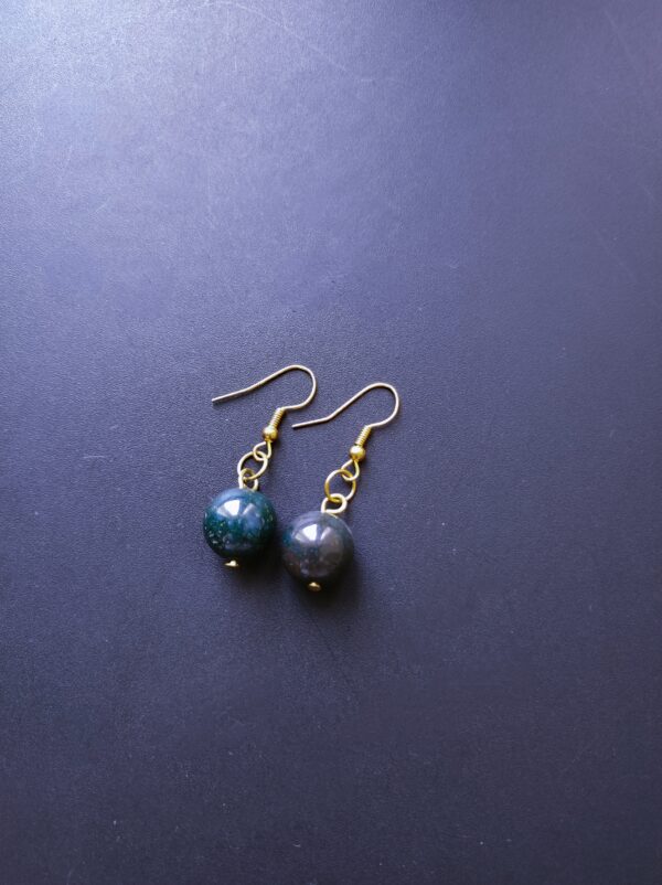 Boucles d'oreilles pendantes acier inoxydable doré Agate verte (perle naturelle en 10 mm)