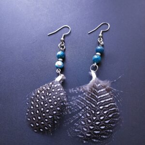 Boucles d'oreilles pendante Apatite (perle naturelle véritable) et plumes