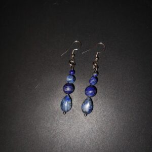 Boucles d'oreilles pendantes Lapis Lazuli (perle naturelle en 8,6 et 4 mm)