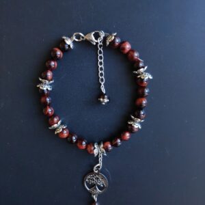 Bracelet œil de taureau (6 mm) et breloque Arbre de vie