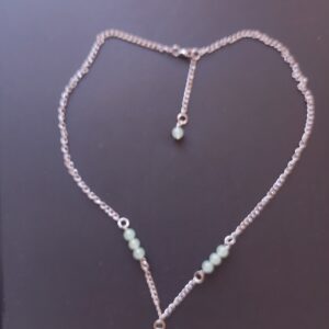 Chaîne acier inoxydable, perles Aventurine verte et pendentif cœur Aventurine verte