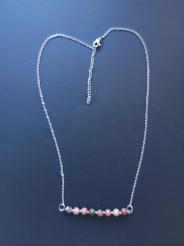 Chaîne inoxydable et Rhodonite (6 mm)
