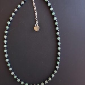 Collier Aventurine verte et Onyx (4 mm) et pendentif cœur Aventurine verte