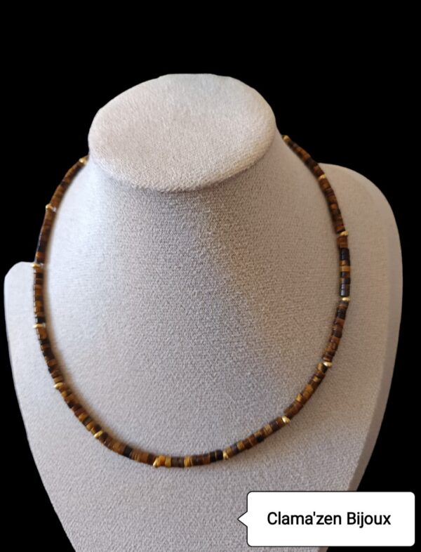 Collier ras le cou en perles naturelles d'œil de Tigre