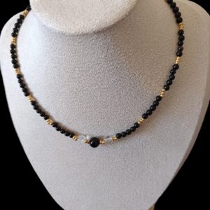 Collier ras le cou en perles naturelles d'Onyx et Cristal de roche