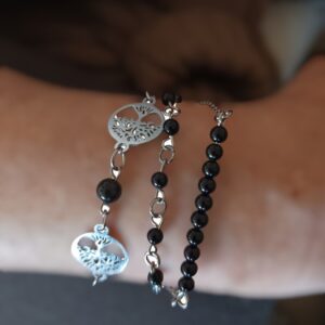 Bracelet tripe en perles naturelles d'Onyx et Arbre de vie