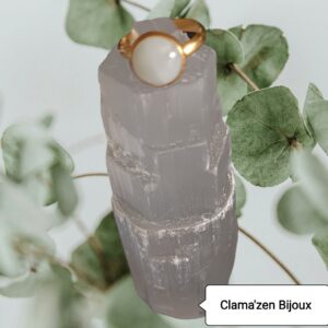 Bague acier inoxydable doré et pierre naturelle Amazonite