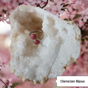 Bague double acier inoxydable argent et pierre naturelle Rhodonite