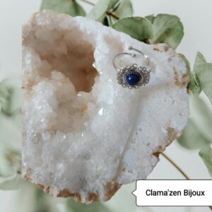Bague fine acier inoxydable argent et pierre naturelle Lapis Lazuli