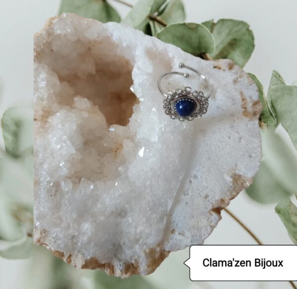 Bague fine acier inoxydable argent et pierre naturelle Lapis Lazuli