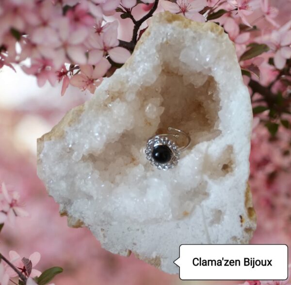 Bague fine acier inoxydable argent et pierre naturelle Onyx