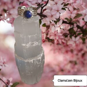 Bague large acier inoxydable argent soleil et pierre naturelle Lapis Lazuli