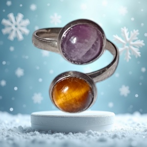 Bague ajustable AI Améthyste et Oeil de tigre véritable