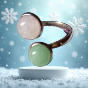 Bague ajustable AI Quartz rose et Aventurine verte véritable