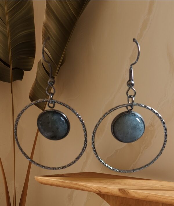 Boucles d'oreilles créoles AI et Labradorite véritable
