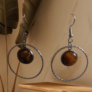 Boucles d'oreilles créoles AI et Oeil de tigre véritable
