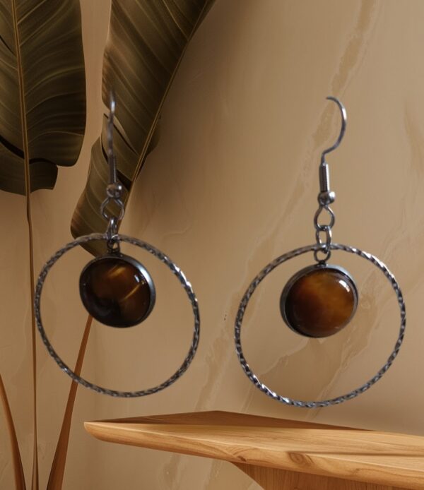 Boucles d'oreilles créoles AI et Oeil de tigre véritable