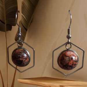 Boucles d'oreilles hexagonales AI et Jaspe léopard véritable