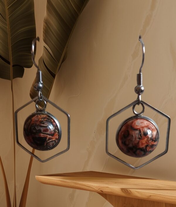 Boucles d'oreilles hexagonales AI et Jaspe léopard véritable