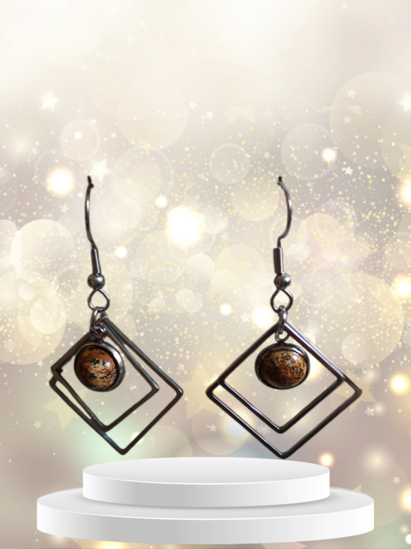 Boucles d'oreilles losanges AI et Jaspe paysage véritable