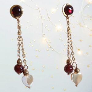 Boucles d'oreilles acier inoxydable doré, Grenat et nacre véritable