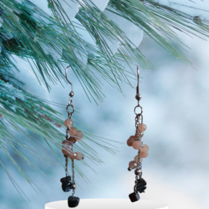 Boucle d'oreilles Pierre de soleil facettées et Hématite véritable