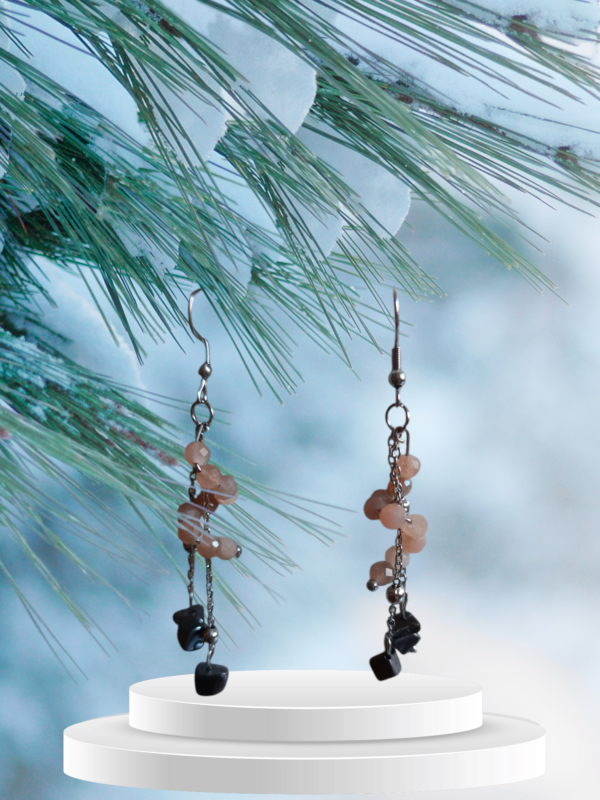 Boucle d'oreilles Pierre de soleil facettées et Hématite véritable