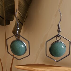 Boucles d'oreilles hexagonales Aventurine verte véritable