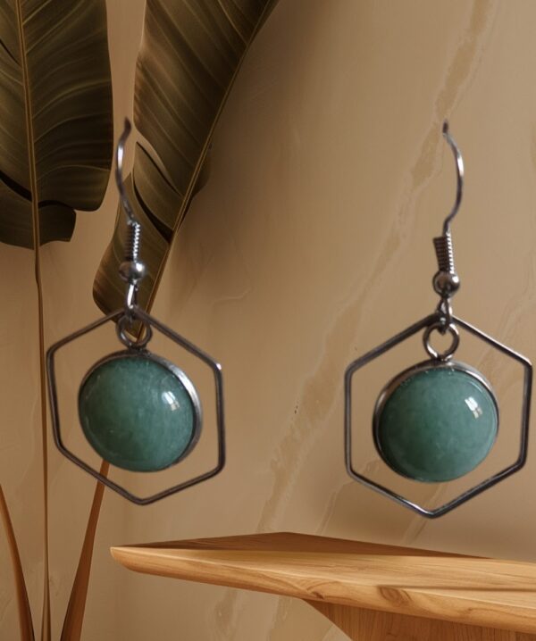 Boucles d'oreilles hexagonales Aventurine verte véritable
