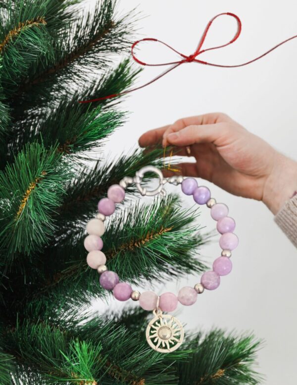 Bracelet Lépidolite véritable en 8mm et soleil