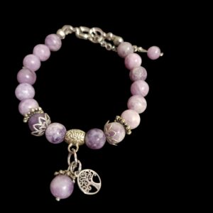 Bracelet Lépidolite véritable en 8mm et arbre de vie