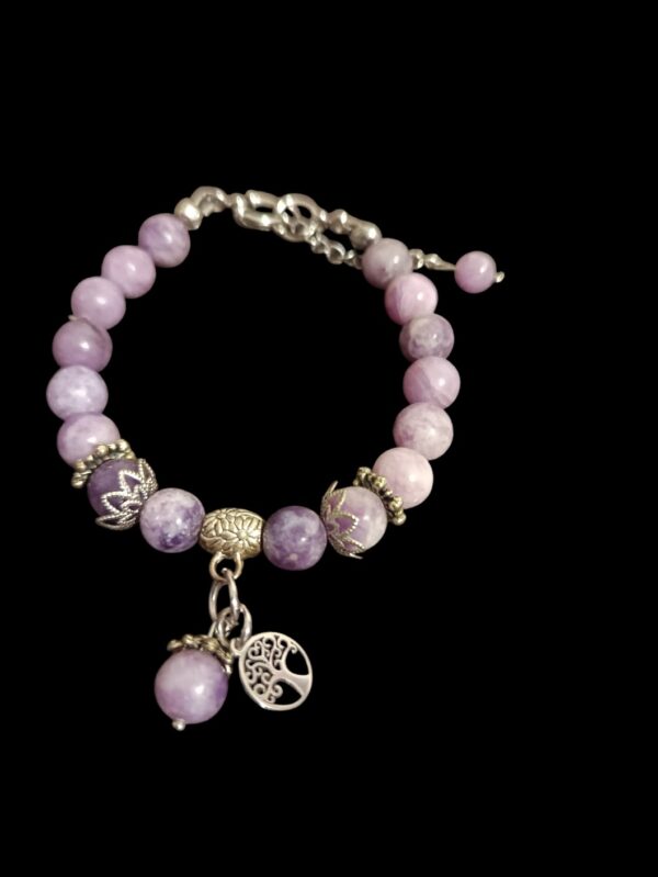 Bracelet Lépidolite véritable en 8mm et arbre de vie