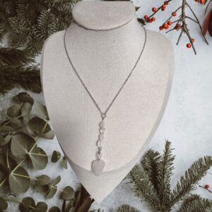 Chaîne acier inoxydable argent, Quartz rose et Cristal de roche