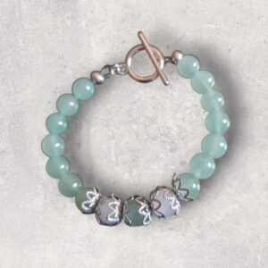 Bracelet Aventurine verte et Jade blanc véritable en 8mm