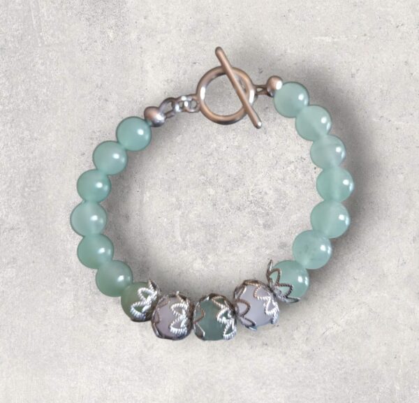 Bracelet Aventurine verte et Jade blanc véritable en 8mm
