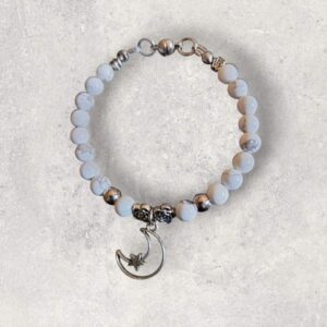 Bracelet Howlite véritable en 6mm et breloque lune