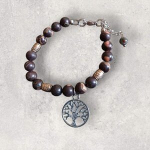 Bracelet Jade fleur de prunier véritable en 8mm et Arbre de vie