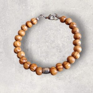 Bracelet homme Bois zébré en 8mm et tibétaine