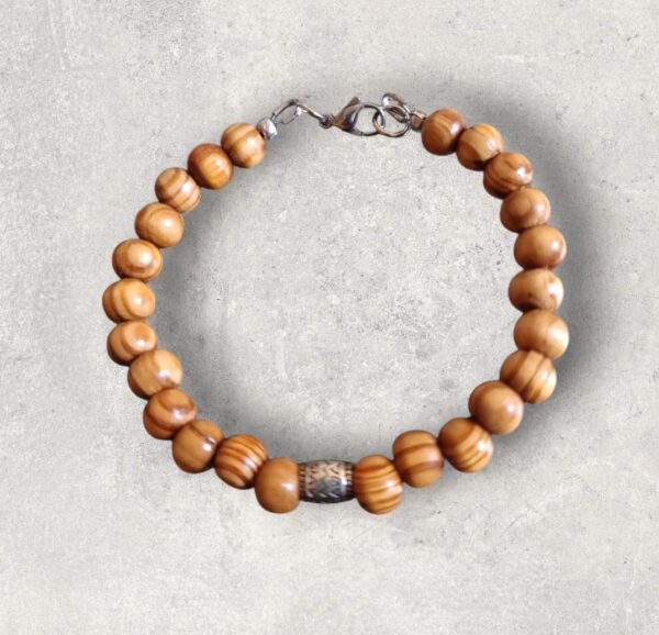 Bracelet homme Bois zébré en 8mm et tibétaine